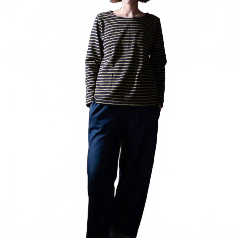 NEW BIBICO classic sailor tee in navy/chartreuse stripe